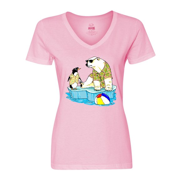 Inktastic Penguin and Polar Bear Iceberg Beach Bums Women's V-Neck T-Shirt