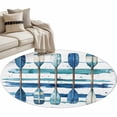 thumbnail image 2 of 3ft Round Rug, Lake Paddles Non-Skid Rubber Backing Large Area Rugs - Living Room Bedroom Home Office, Summer Watercolor Teal Blue Striped Indoor Floor Mat Carpets Washable Rug, 2 of 9