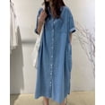 thumbnail image 3 of Women's Summer Casual Short Sleeve Long Denim Shirt Dress Casual Loose Button Down Jean Dress, 3 of 5
