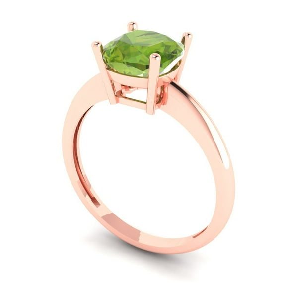 2 ct Cushion Cut Natural Peridot Solitaire Engagement Ring for Women in 18K Rose Gold