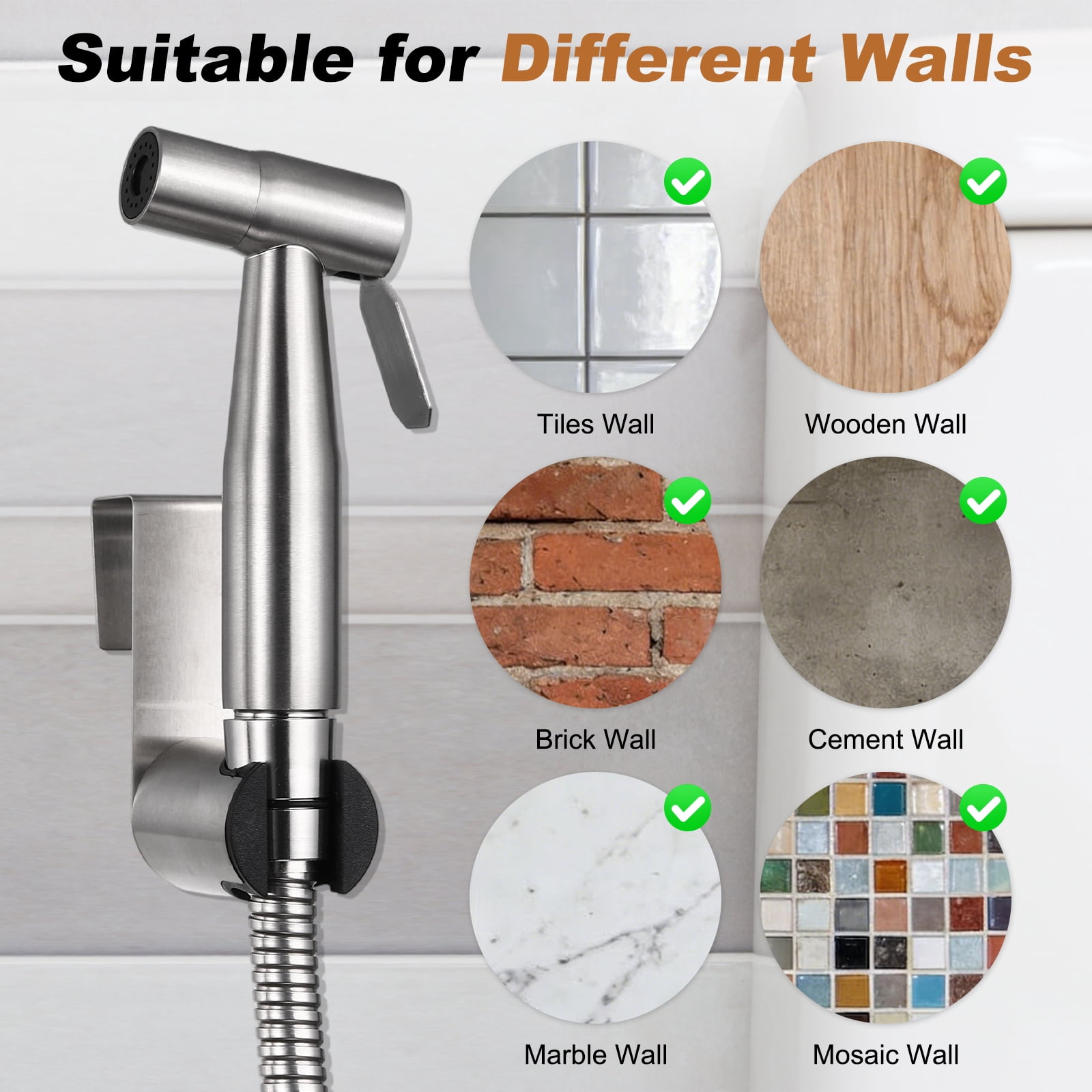 Uxcell Handheld Toilet Bidet Sprayer, 304 Stainless Steel Toilet Sprayer with Bidet Hose, No-drill Adjustable Jet Water Pressure Control for Women Wash Diapers Washing, Brushed Silver