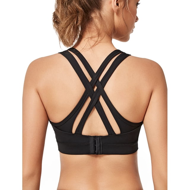 Sujetador deportivo Yvette High Impact, espalda cruzada, negro, talla L