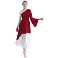 thumbnail image 4 of Aiihoo Womens Praise Dance Dress Oblique Shoulder Asymmetrical Hem Dress Floral Lace Tunic Dress Burgundy M, 4 of 7