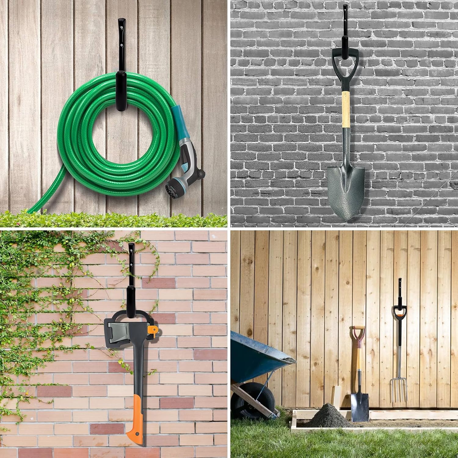 Ahot 10" Garage Organization Wall Hooks, 66 LB Heavy Duty Water Hose Holder for Hanging Ladder Extension Cord Garden Tool Cable, 4 Pcs, Black
