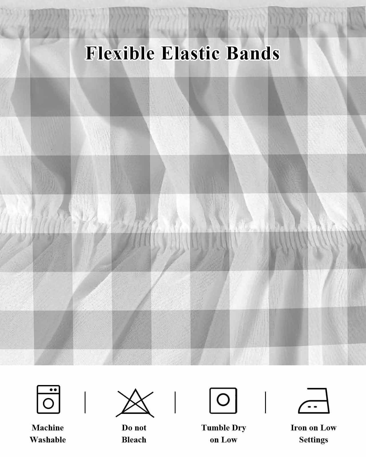 Grey Plaid Wrap Around Bed Skirts for Queen Bed 18" Drop,Bed Skirt with Adjustable Elastic Belt Dust Ruffle Bed Valance for Bedroom Hotel Gradient Geometric Buffalo White Checkered Bed Frame Cover