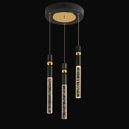 

JoollySun 3 Lights Cluster Crystal Pendant Light with Seeded Bubble Cylinder in Black Gold Finish