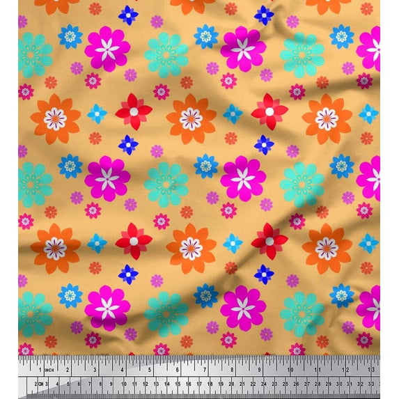 Soimoi Poly Georgette Fabric Artistic Floral Printed Fabric 1 Yard 52 Inch Wide