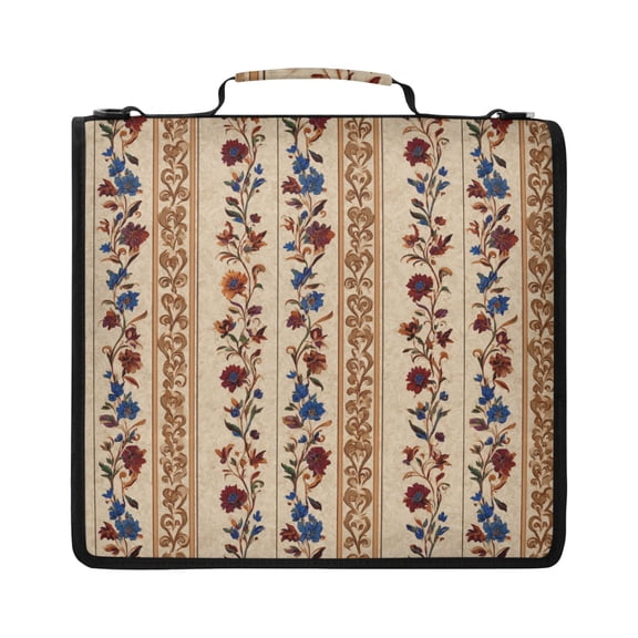 Zipper Binder with Shoulder Strap 2 inch 3 Ring Waterproof File Folder Organizer Bag 500 Sheet Vertical Floral Decorative Strip