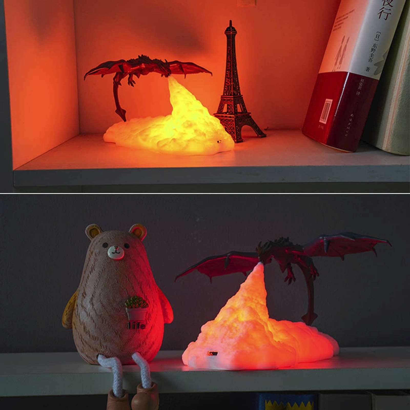 Wovilon Fire Dragon Lamps, 3D Printed Volcano Dragon Lamps Night Light Moon Light with Usb Rechargeable, Desktop Lamp for Bedroom Office Children Gifts