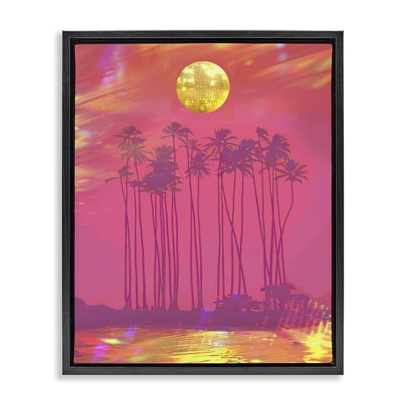 Stupell Industries Coastal Disco Over Tropical Palms Black Floating Frame Canvas Art, 17 x 21, by Lil' Rue