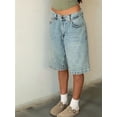 thumbnail image 4 of Women Baggy Denim Bermuda Shorts Y2k Vintage Straight Leg Casual Knee Length Jean Jorts with Pockets Light Blue L, 4 of 9