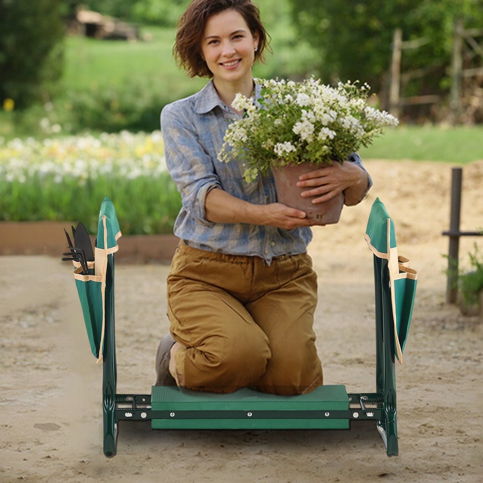 Dual-Use Garden Kneeler and Seat - 6" EVA Pad Folding Stool for Comfortable Gardening