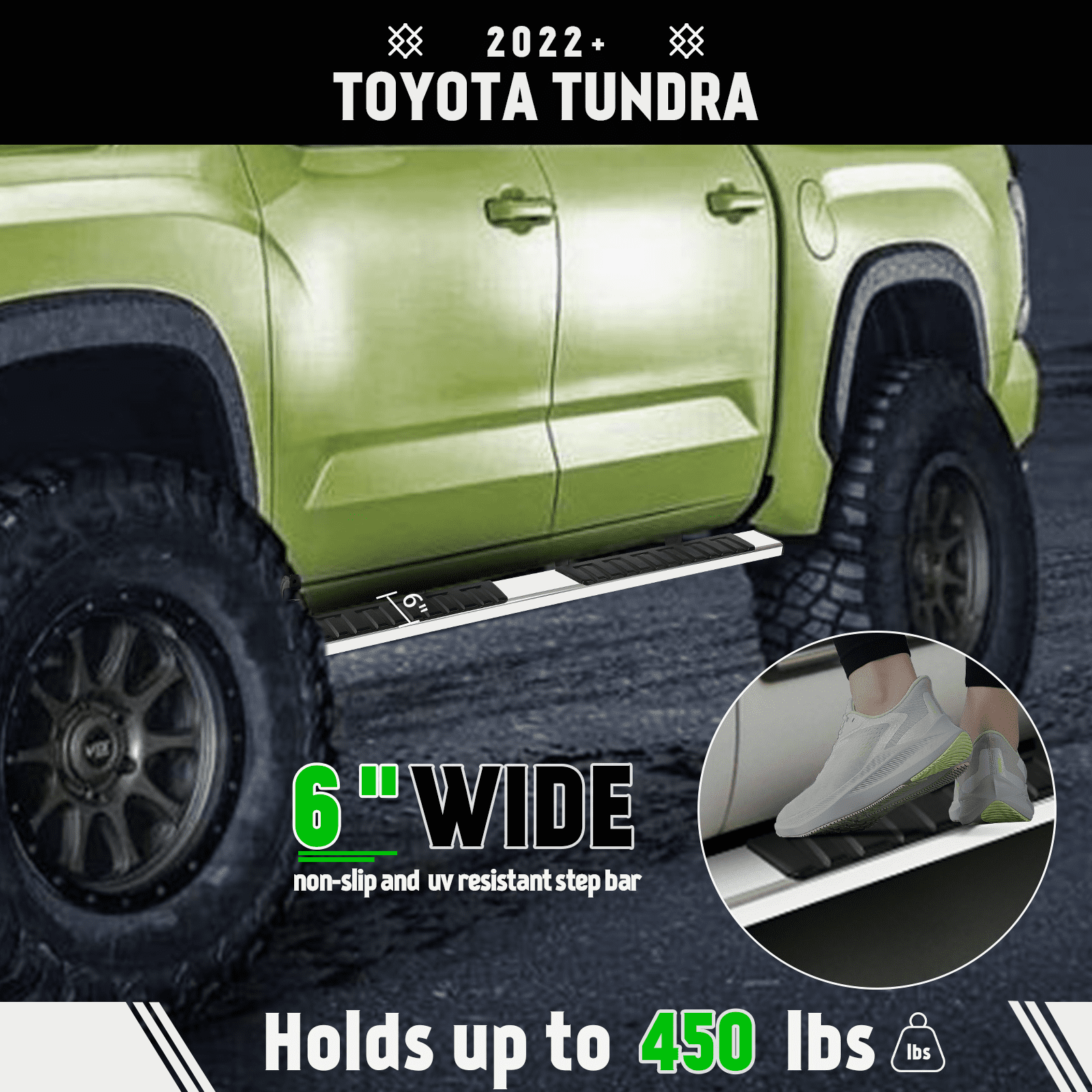 TPA 6 inch Running Boards Fit for 2022-2025 Toyota Tundra Crew Max Cab Side Step Nerf Bar Mirror Stainless Steel