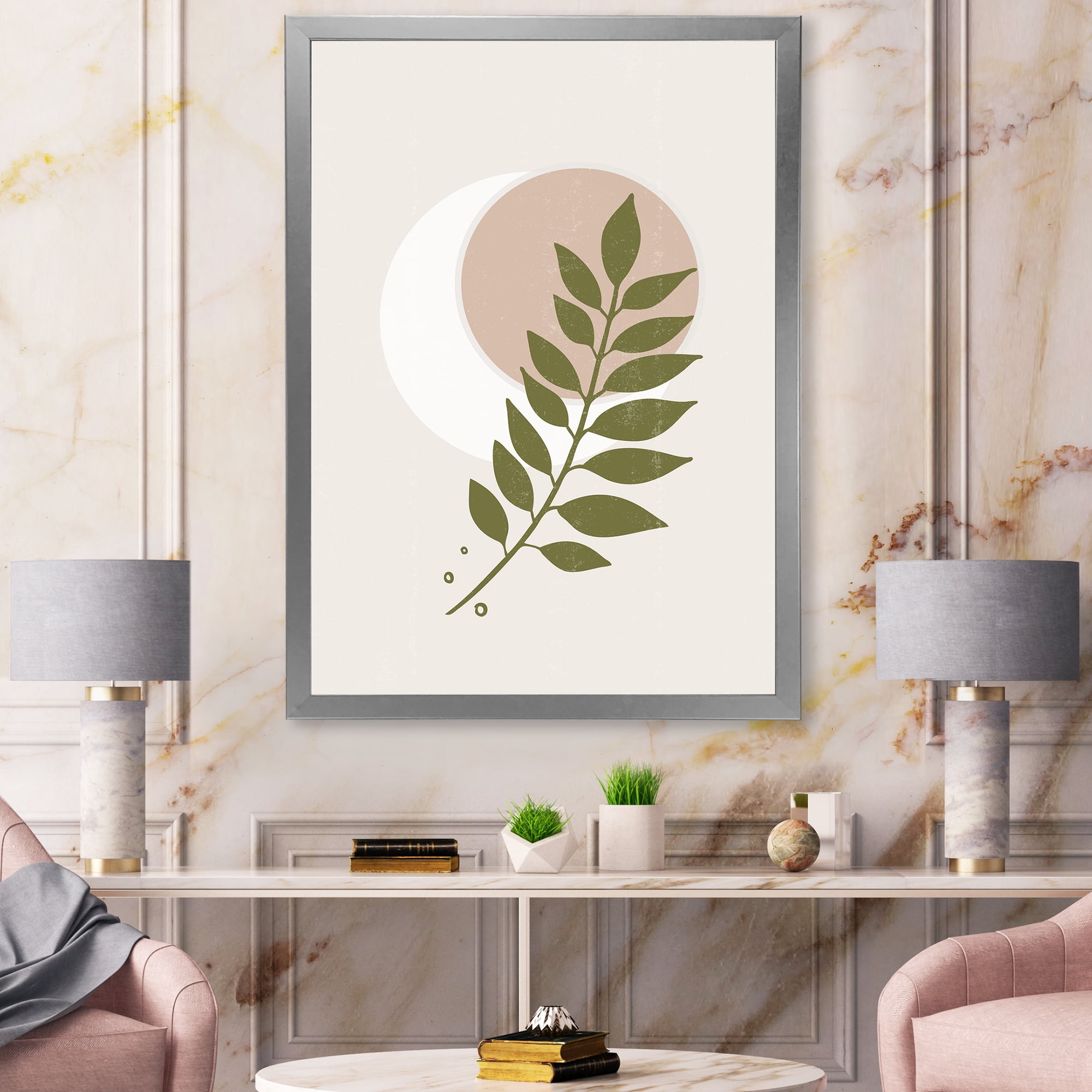 Designart 'Abstract Geometrical Leaf With Moon IV' Modern Framed Art Print