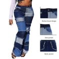 thumbnail image 4 of Pantalones abarrotados para mujeres de las mujeres de cinturo Jeans pierna recta estiramiento pantalones de mezclilla con bolsillos S, 4 of 8