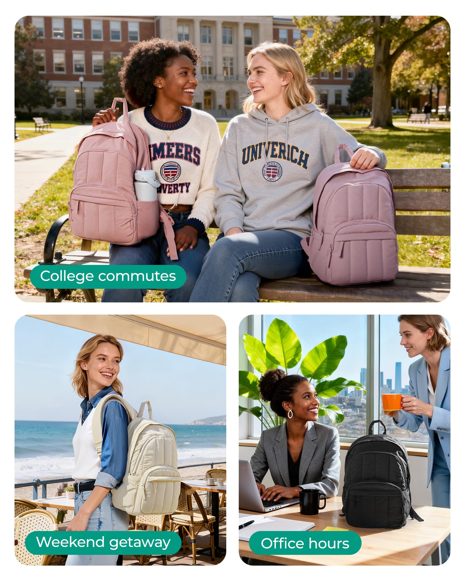 BAGSMART Lightweight Unisex Backpack, Computer Daypack for 15.6" Laptop, Water-Resistant Work Back Pack College Bookbag, Casual Commute Trip, Puffer Pink