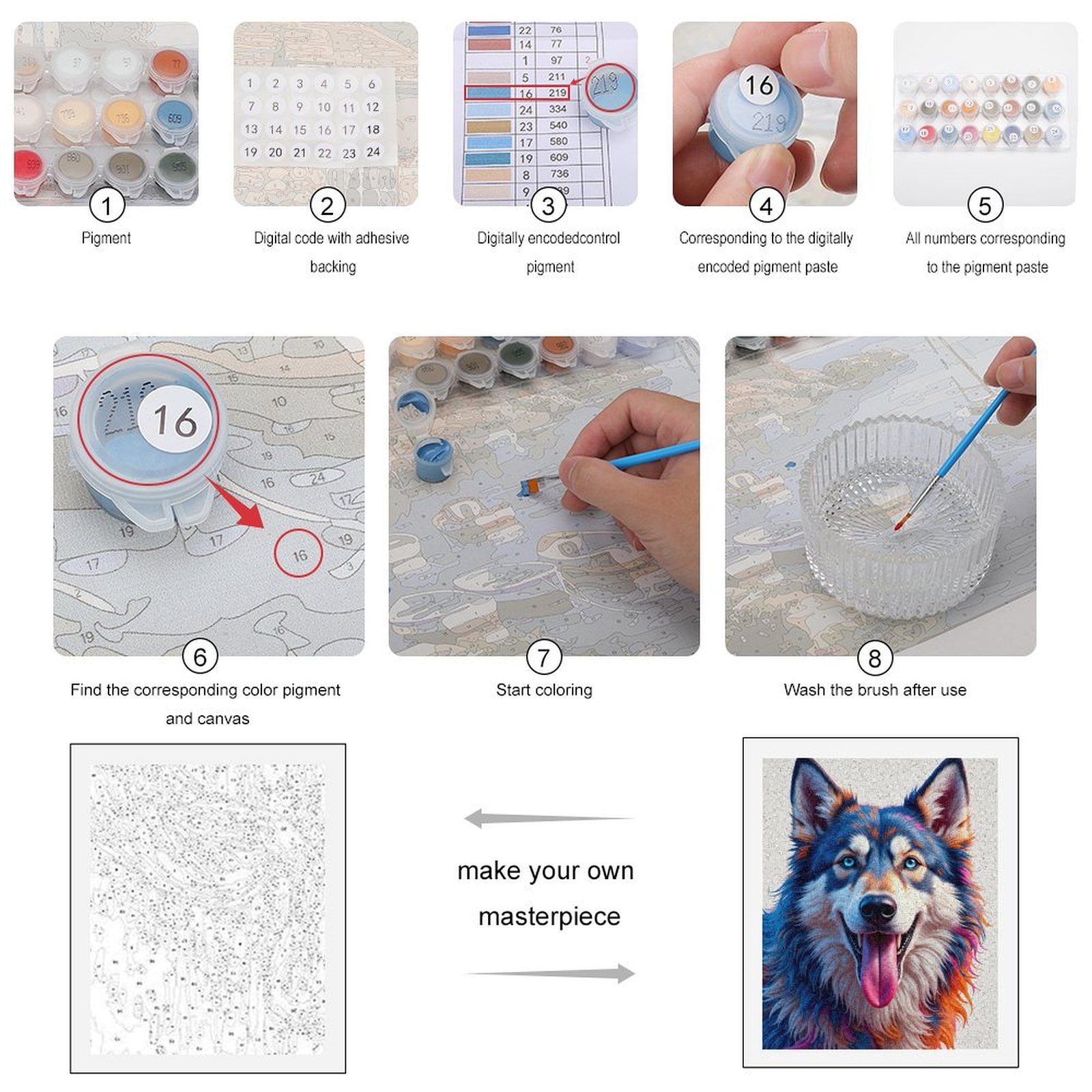 Paint By Numbers Kit for Adults Beginner - Colorful Vibrant Dog Portrait Art DIY Canvas Painting Kits for Adults, Frameless Paint By Number for Adults for Home Wall Decor 16x20 Inch