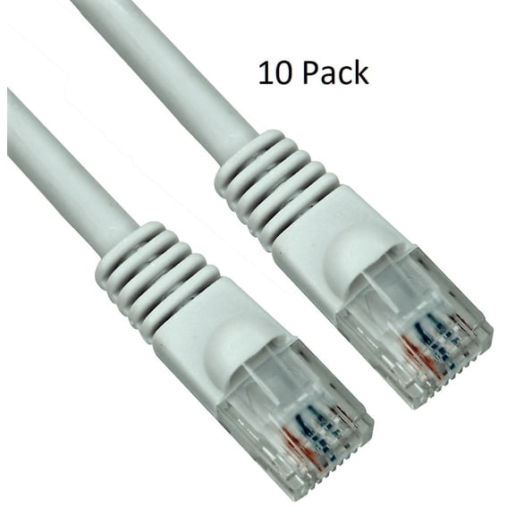 7ft Cat6 UTP 550MHz Copper Patch Cable Category 6 Unshielded Twisted Pair Snagless Network Internet Cord Molded Boots White 10 Pack