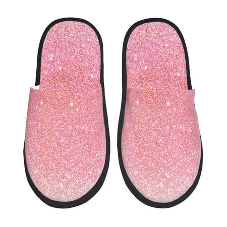 

Tideii Sparkly Pink Glitter for Home Indoor Cotton Slippers Autumn and Winter EVA Plush Slippers Household Supplies Unisex-Large