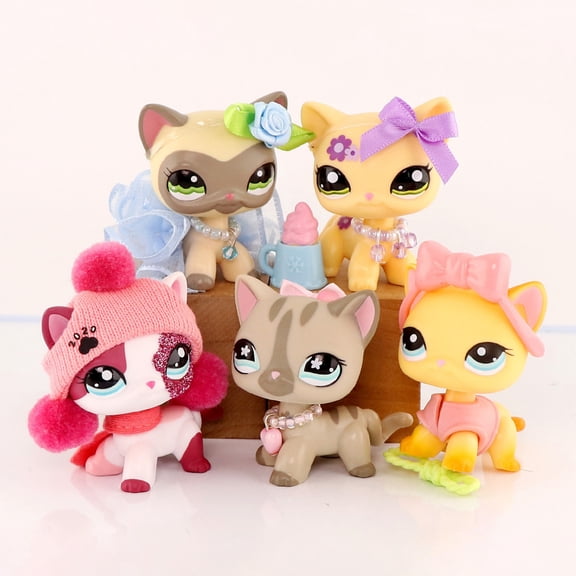 Mini Pet Shop 5pcs Little Short Hair Cat Set #2291 #1116 #468 #339 #1962 with Cute Accessories
