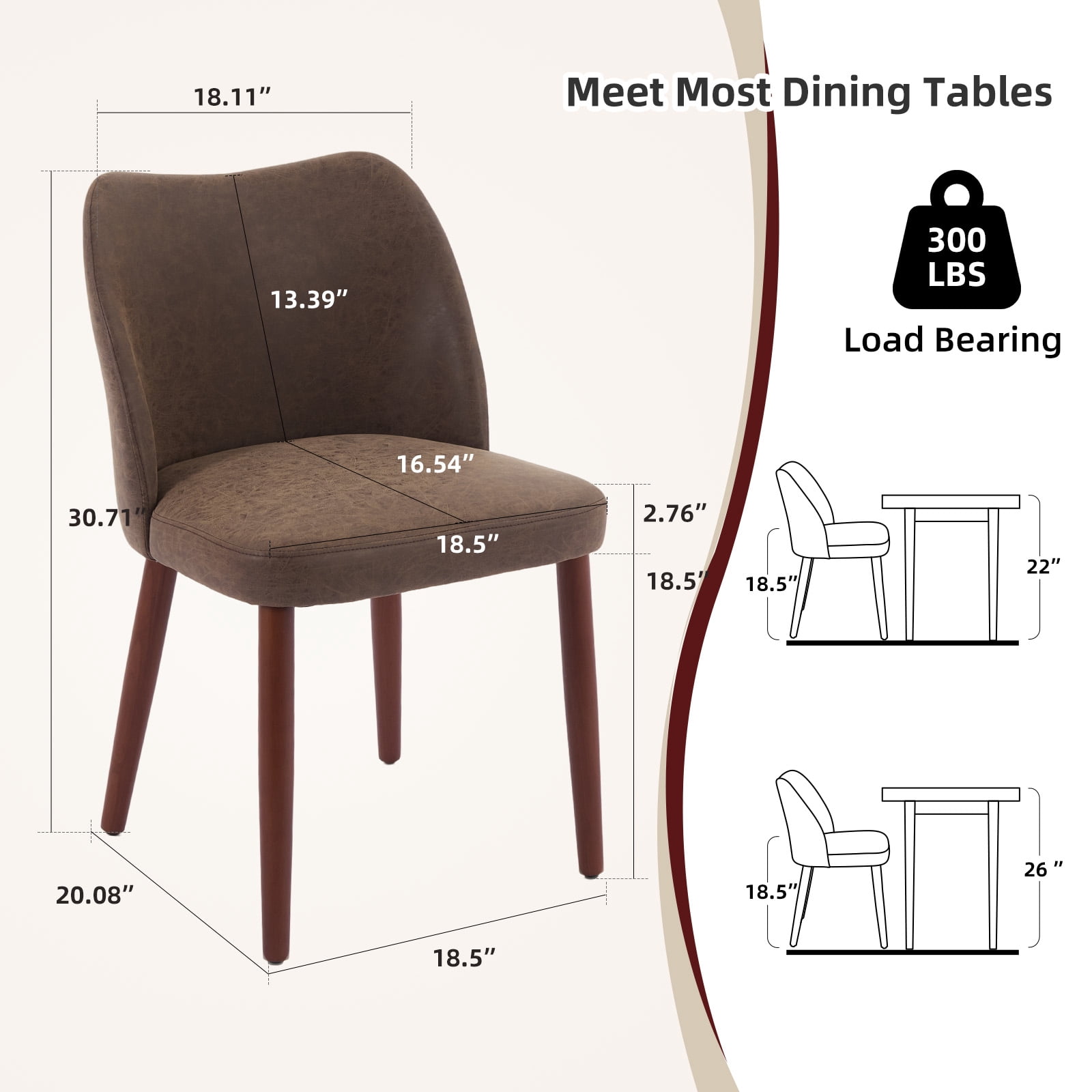 COZONY Dining Chair Set of 2, Upholstered PU Leather Dining Chairs with Wood Legs & Wing Backrest, for Dining Room or Living Room, Coffee Color