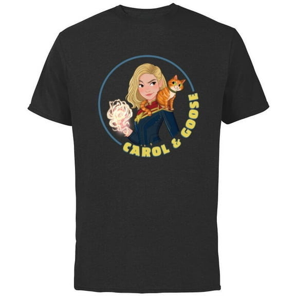 Marvel Studios The Marvels Captain Marvel Toon Carol & Goose - Short Sleeve Cotton T-Shirt for Adults - Customized-Black
