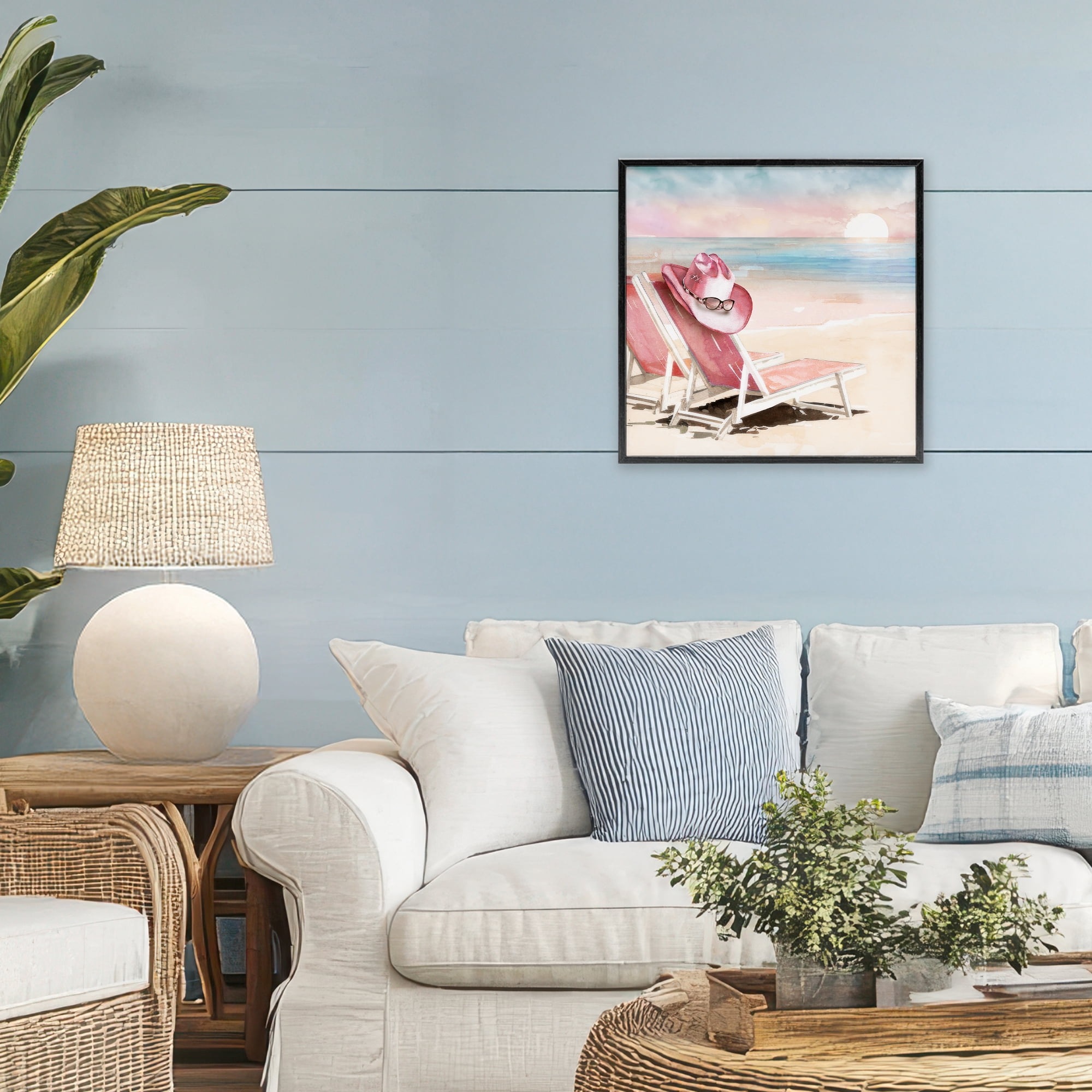Stupell Industries Blush Pink Beach Chairs Black Framed Giclee Art, design by Paul Mathenia