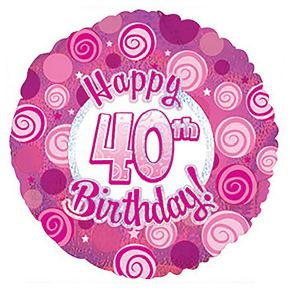 17 inch Happy 40 Birthday Pink Dazzleoons Foil Mylar Balloon - Party Supplies Decorations