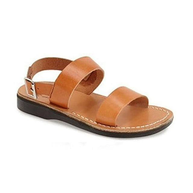 Jerusalem Sandals Golan Leather Slingback Flat Sandal - Tan 47