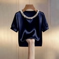 thumbnail image 4 of Women's Solid Color Casual Short Sleeve Round Neck T-Shirt Top for Summer, 4 of 5
