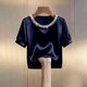 thumbnail image 2 of TaTaai Women's Office Casual Top Short Sleeve Round Neck Pearl Accent Solid Color Summer Blouse Professional Loose Fit Shirt Gift, 2 of 5