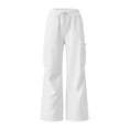 thumbnail image 6 of BAVIRRA Women's Drawstring Elastic Waist Cargo Wide Leg Sweatpants, Knit Flared Casual Pants with Large Cargo Pockets, Loose Streetwear Lounge Bottoms, 6 of 6