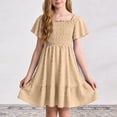 thumbnail image 2 of Girl Dress Toddler Girl Dress Spring Summer Kids Clothes Sleeveless Knit A-Line Dress,Khaki, 2 of 4