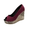 thumbnail image 2 of Miluxas Women's Peep Toe Wedge Heel Pumps, Suede Platform Wedges with Woven Heel, Elegant Peep-Toe Shoes for Work, Party, Wedding, formal & Casual Wear Wine 9.5(43), 2 of 9