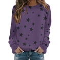 thumbnail image 2 of Purple Womens Fall Tops Women's Star Print Hatless Sweatshirt Long Sleeve Fashion Top Sweatshirt Loose Pullover Top Sweaters for Women, 2 of 5