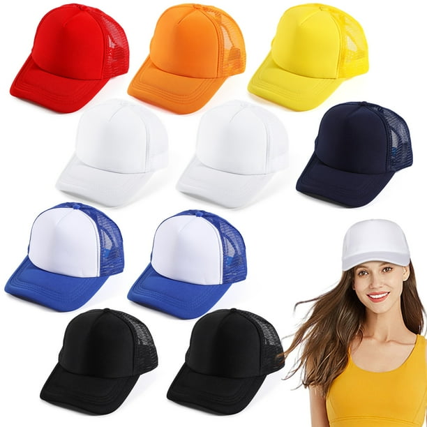 10 gorras de camionero en blanco para sublimación, cómodas gorras de malla de poliéster, gorras de béisbol unisex de malla con cierre a presión, gorras de malla de verano para hombres y mujeres.