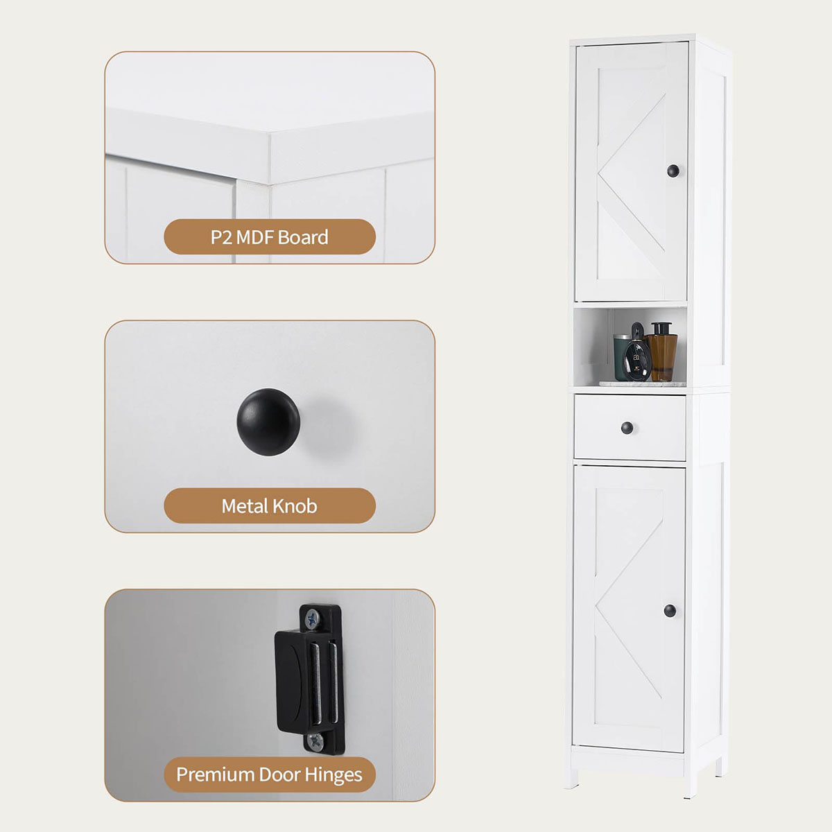Ataucjin 68 Inch Narrow Storage Cabinet for Bathroom,Over Toilet Storage Cabinet, Tall Bathroom Cabinet with Drawer & Open Shelf,Adjustable Shelves, Water-Resistant for Toilet Tank, Laundry Room
