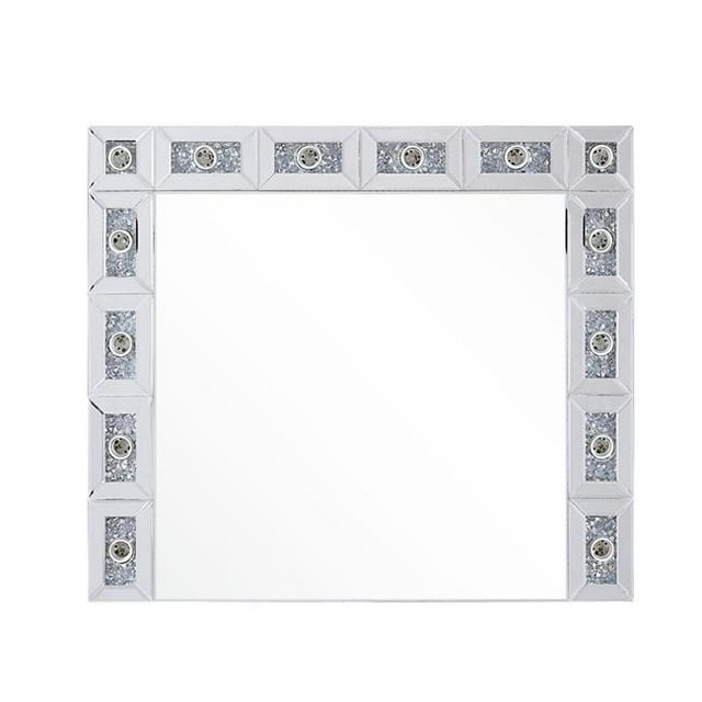 Benjara BM225873 Mirror Panel Frame Wall Decor with Light Function & Faux Diamond, Silver