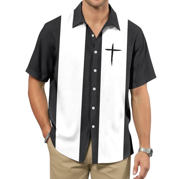 YANGXINX Men's Short Sleeve Button Down Bowling Shirts Hawaiian Casual Christian Jesus Printed Summer Regular Fit Beach Vacation Clothes