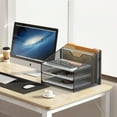 thumbnail image 3 of SHBOTO 2 Pack Mesh Desk File Organizer Letter Tray Holder, Desktop File Folder Holder with 3 Paper Trays and 2 Vertical Upright Section, Black, 3 of 11