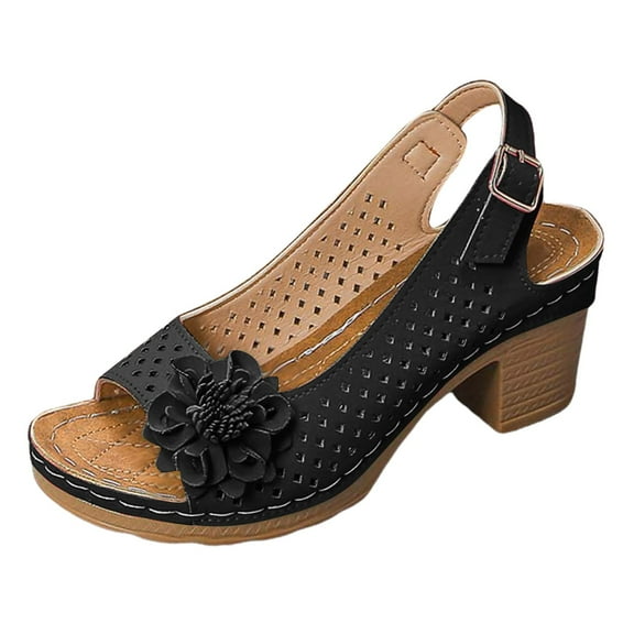 Fukaraa Breathable Sandals Women Fish Mouth Open Toe Chunky Heel Casual 2025