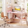 thumbnail image 2 of Costway 48" Computer Desk with Power Outlets, Reversible Office Desk with Storage Shelve Pink, 2 of 10