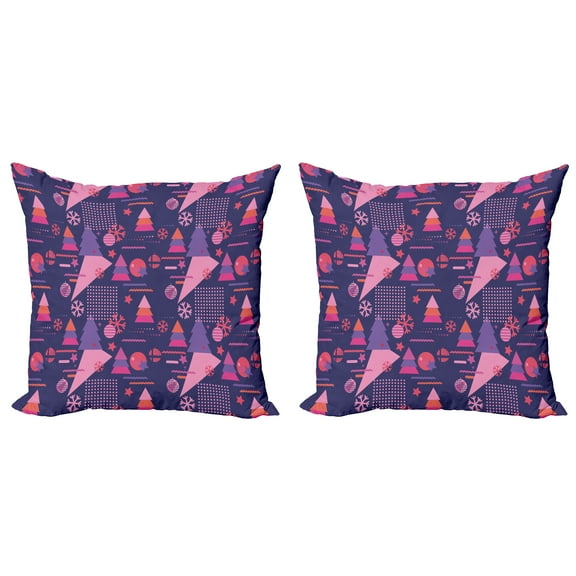 Ambesonne Geometric Throw Pillow Cover 2 Pack, Christmas Themed Shapes, 16", Dark Indigo Coral Pink