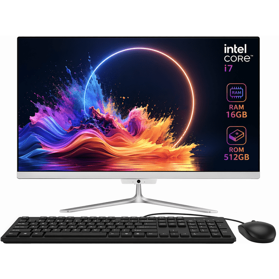 All-in-One Desktop 24" FHD Display Intel Core i7 up to 4.0GHz 16GB RAM 512GB SSD Windows 10,Mouse,Keyboard ,White