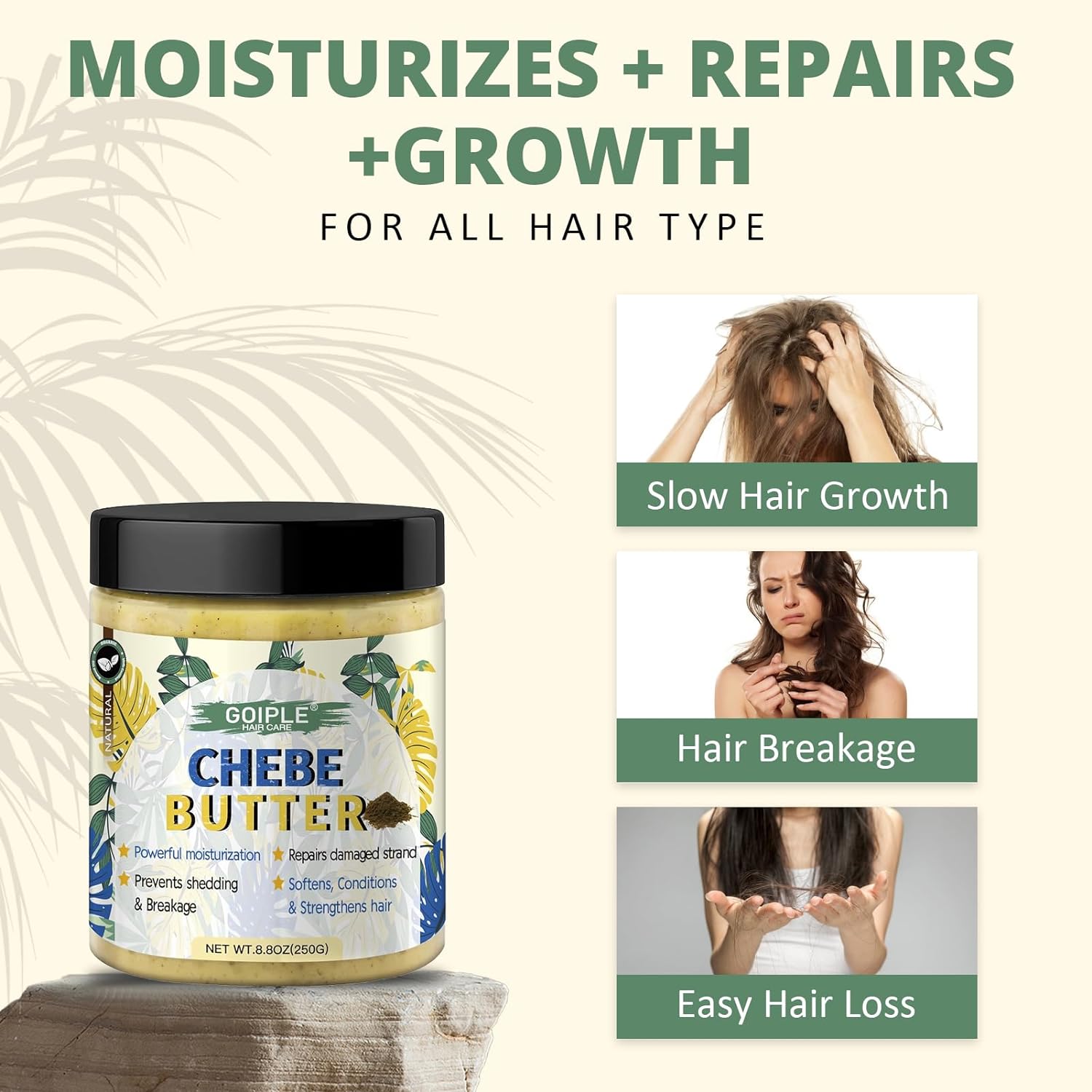 Goiple Chebe Butter Hair Butter, Hair Grease Deep Moisturization for Dry Hair, Deep Conditioning Hair Butter Grease Suitable for All Hair Types and Men and Women