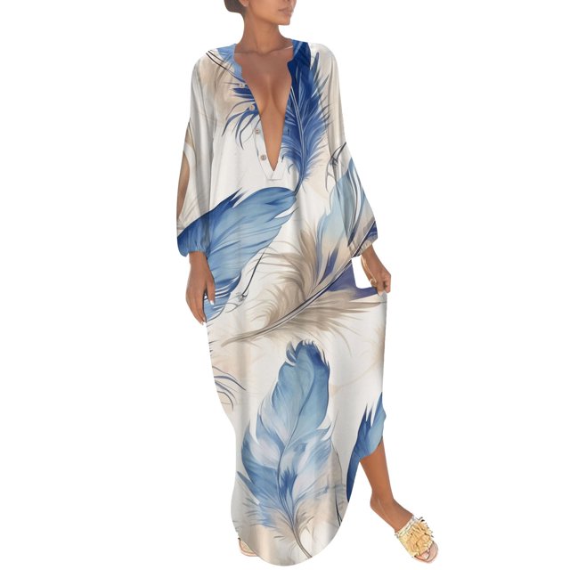 TSADFHJI Jupe Courte en Tricot pour Femmes Décontractée Col en V Manches Longues Imprimé Floral Robe Midi TG Bleu