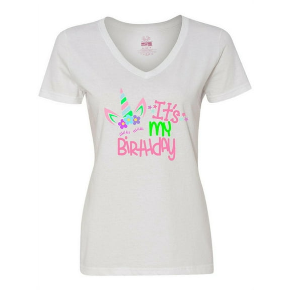 Inktastic It's My Birthday Unicorn Women's V-Neck T-Shirt