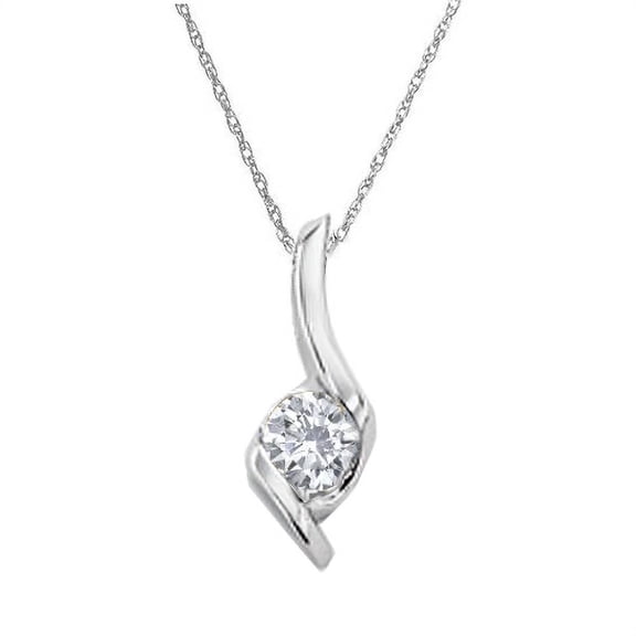 925 Sterling Silver Solitaire Round Cut Stone Pendant and Necklace