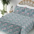 thumbnail image 3 of Ambesonne Hawaiian Fitted & Flat Sheet with Sham 3 Pcs Set, Triangles Leaves Flamingo, Twin XL, Cadet Blue and Pink, 3 of 5