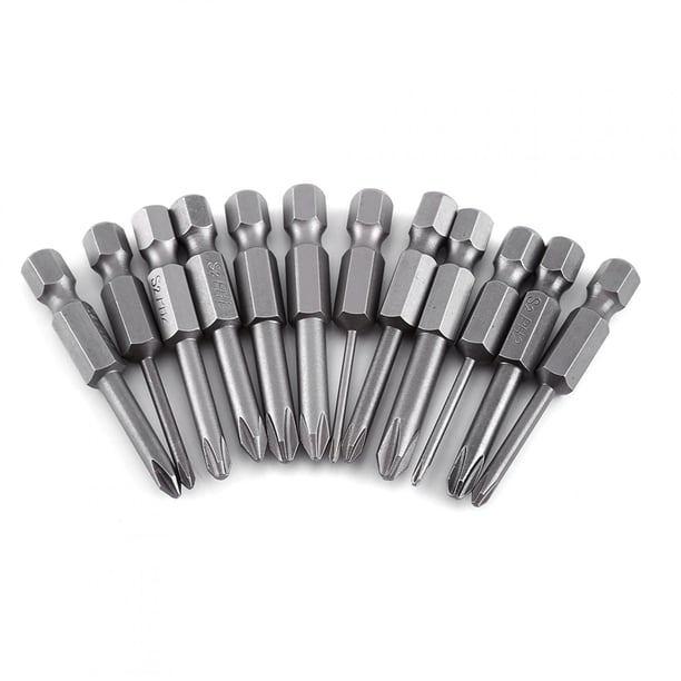 12 Puntas de Destornillador Phillips de 50 mm, Juego de Puntas Cruzadas de Aleación S2 Magnéticas para Taladros Manuales Eléctricos, Vástago Hexagonal de 1 o 4 Pulgadas, 12